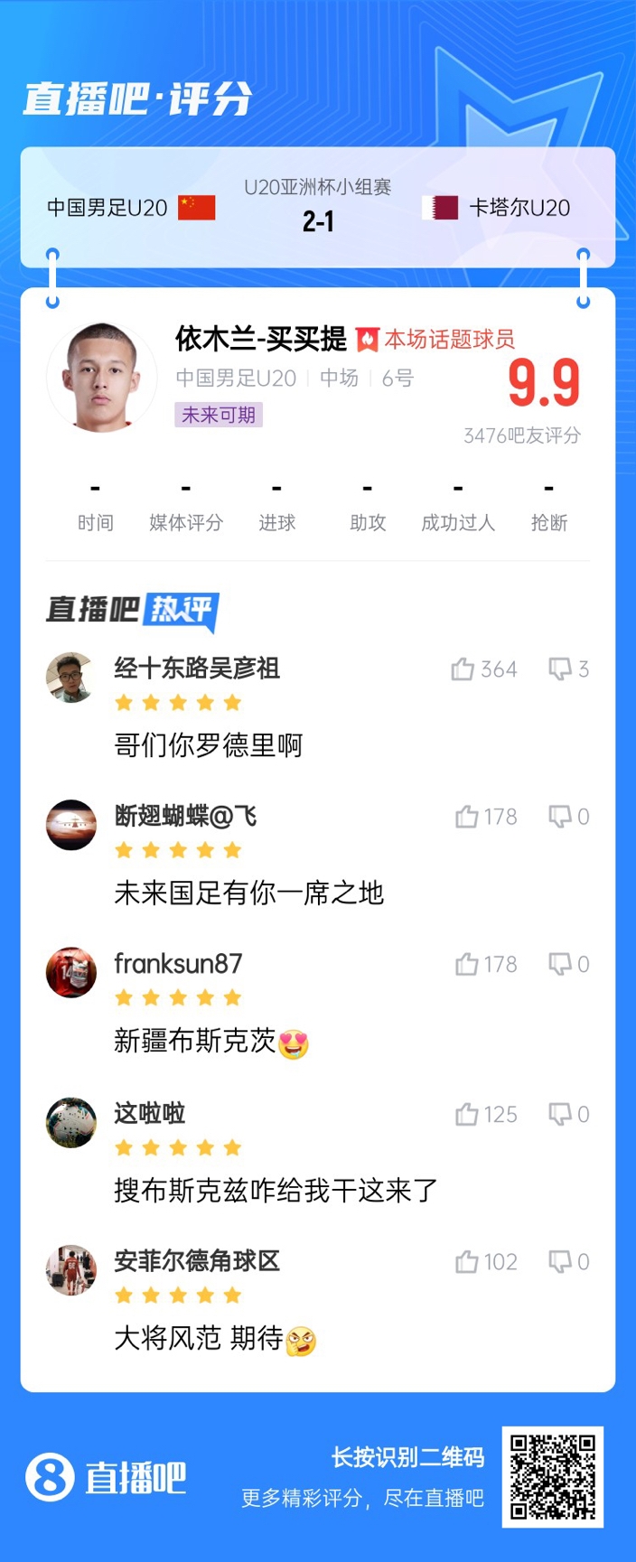  依木蘭+陳澤仕泰山中場(chǎng)連線！19歲依木蘭獲封：新疆布斯克茨！