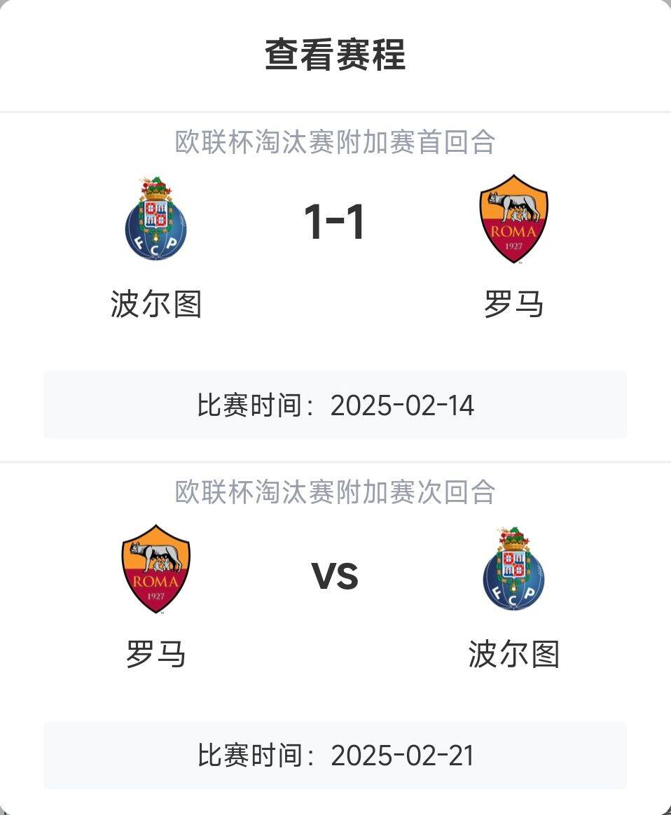  羅馬頂?shù)米?？意甲歐戰(zhàn)8隊3隊直通4隊出局，羅馬首回合1-1波爾圖