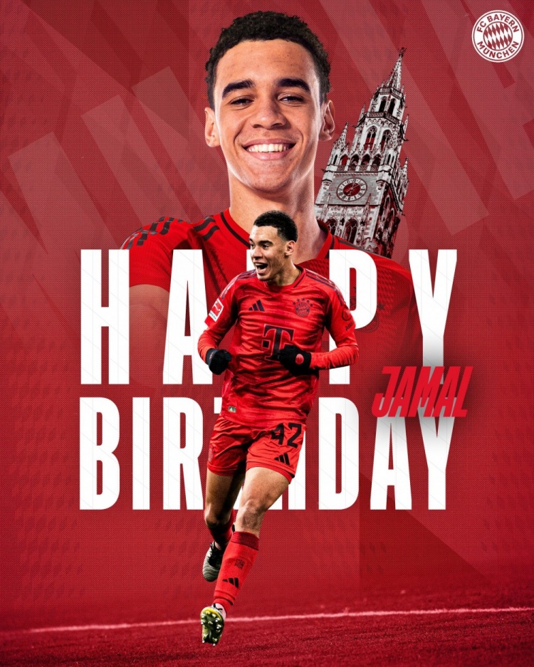  拜仁官方祝穆西亞拉22歲生日快樂，加盟至今出戰(zhàn)196次獲59球38助