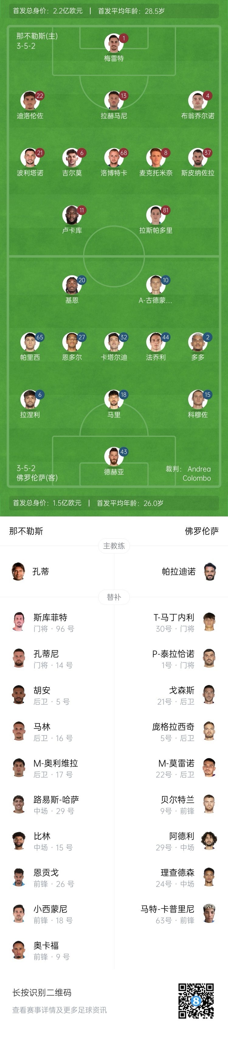  那不勒斯vs佛羅倫薩首發(fā)：盧卡庫(kù)、小麥出戰(zhàn)，基恩、德赫亞先發(fā)