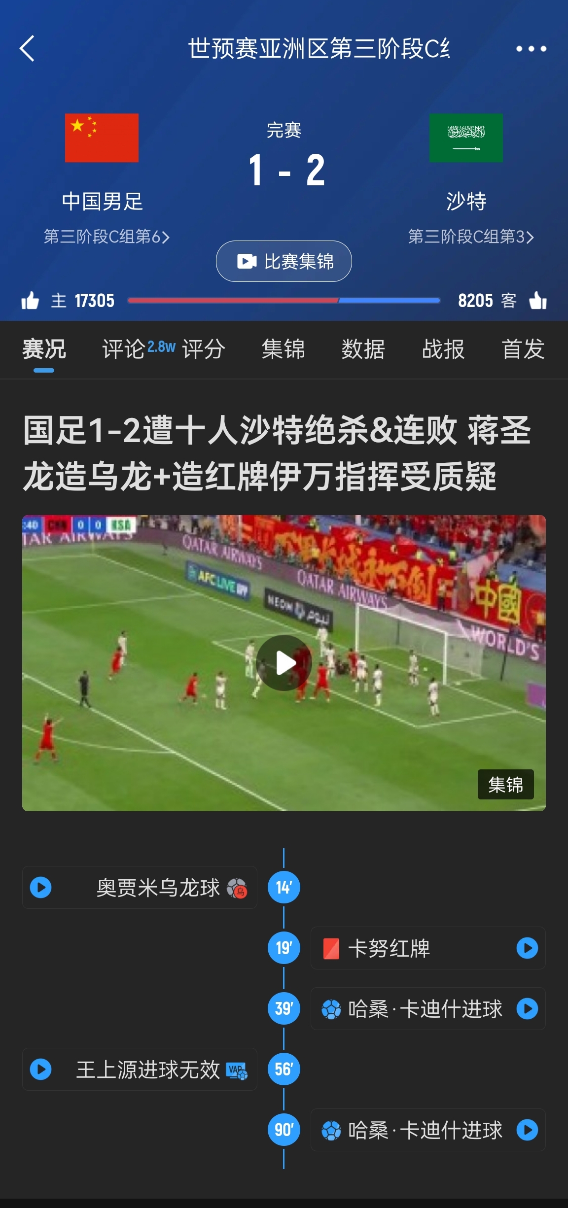  今天什么劇本？首戰(zhàn)沙特也是半場(chǎng)紅牌+蔣光太傷退，最后國(guó)足被翻