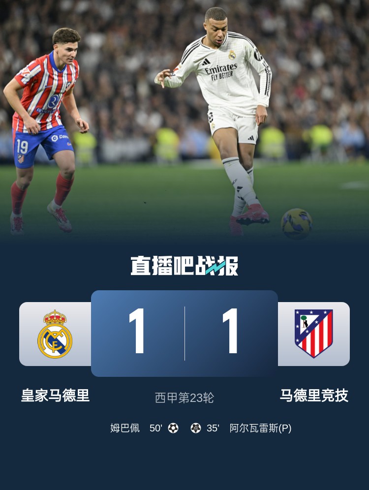  4平1負(fù)！皇馬聯(lián)賽對(duì)馬競(jìng)已5場(chǎng)不勝，4次戰(zhàn)成1-1